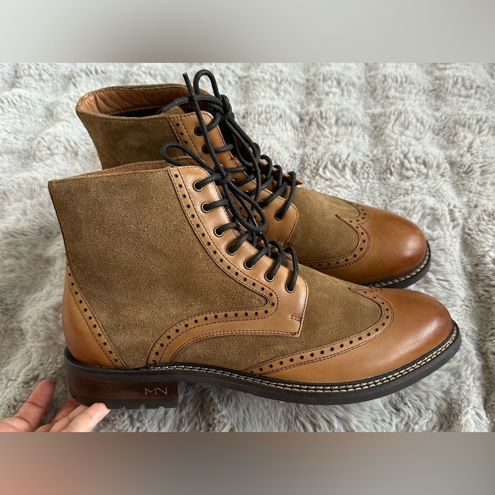 Mark Nason Los Angeles Ithaca Beaufort Wingtip Leather Boots Tan Brown Size 10